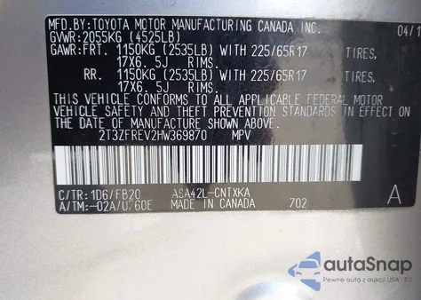 2017 Toyota Rav4 Le from USA, damaged, VIN 2T3ZFREV2HW369870
